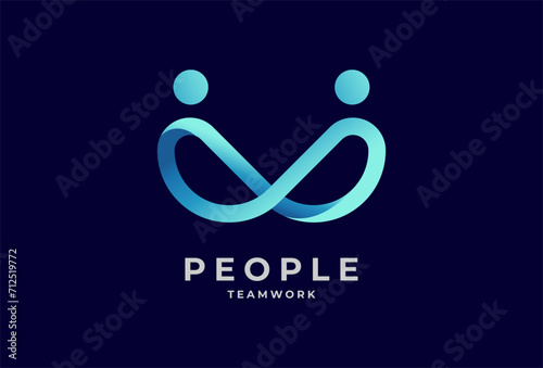 People logo design, human with infinity icon combination, people Logo design template element, vector illustration