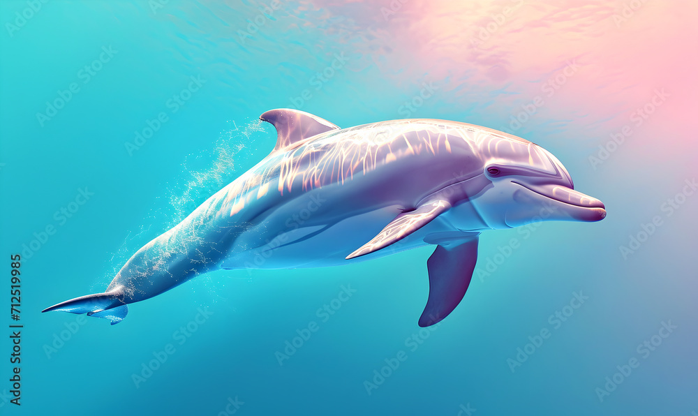 Fototapeta premium Dolphin in the ocean. Marine mammal illustration.