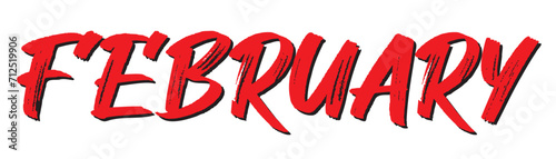 Red word of month 'FEBRUARY'. Vector illustration. Title of February with grunge