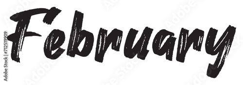 Black word of month 'FEBRUARY'. Vector illustration. Title of February with grunge