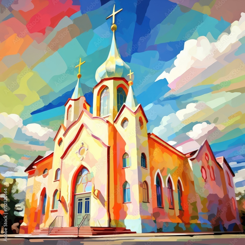 Fototapeta premium a exterior view of church with colors vivids