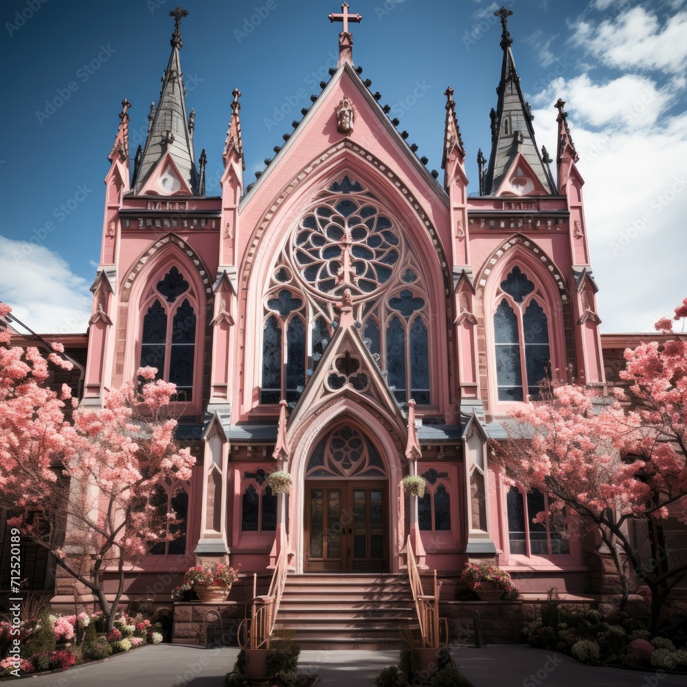 a exterior view of church with colors vivids