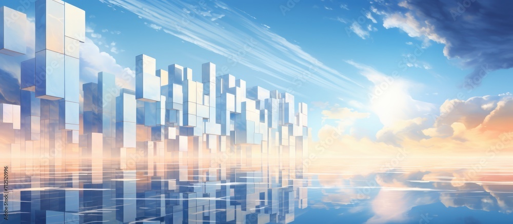 Fototapeta premium Sun-catching panels under clear sky.