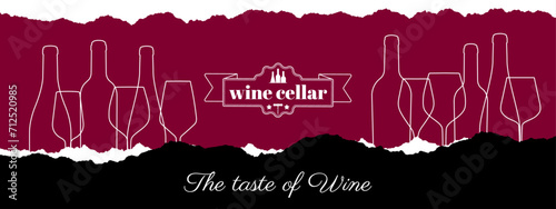 horizontal banner for wine designs. Web header. Torn paper frame. Vector