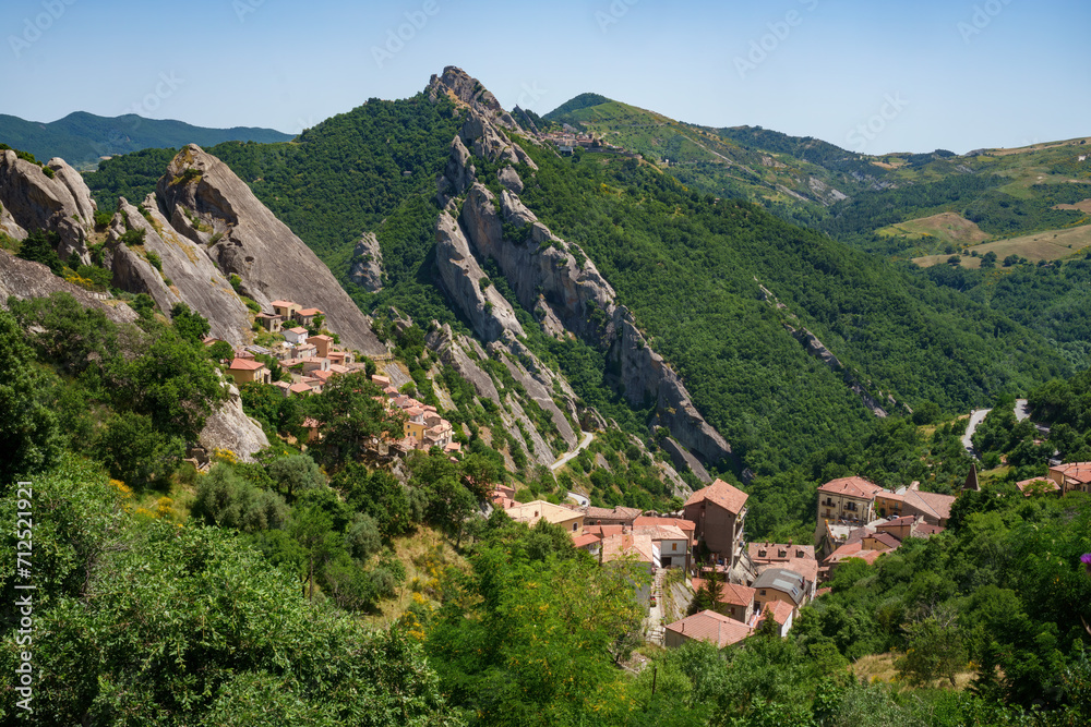 View of Castelmezzano, historic town in Basilicata, Italy View of Castelmezzano, historic town in Basilicata, Italy
