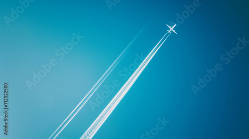 White trail in the sky from an airplane flight