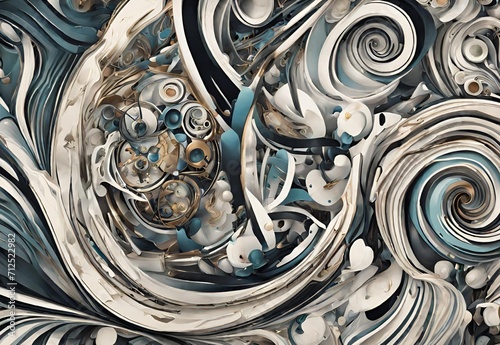 Abstract art where organic and mechanical elements blend in a seamless rhythm.