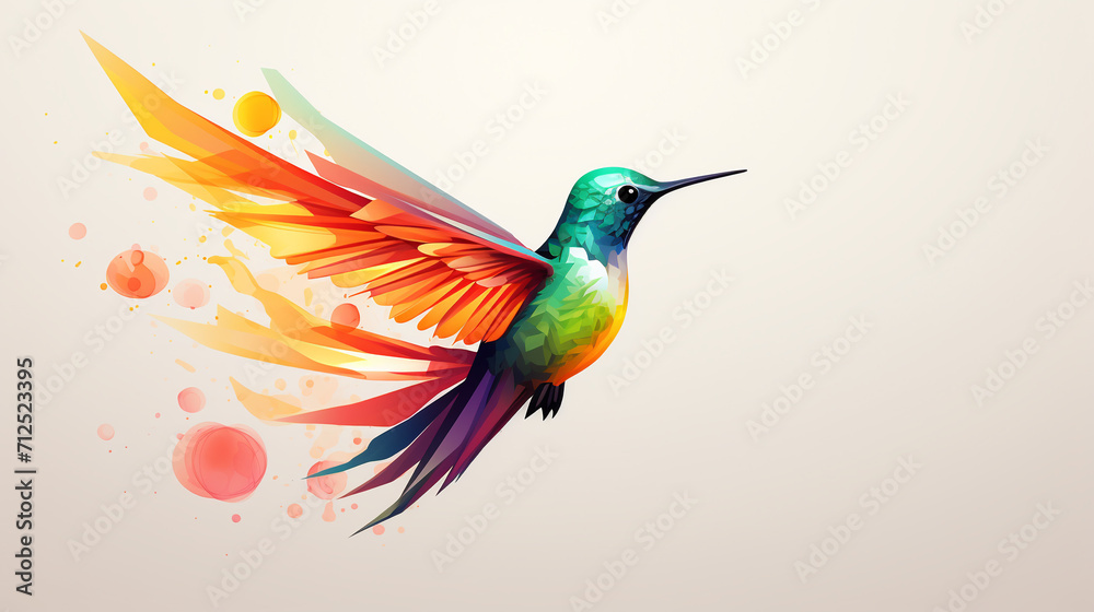 Fototapeta premium Color drawing of a flying bird with a long beak