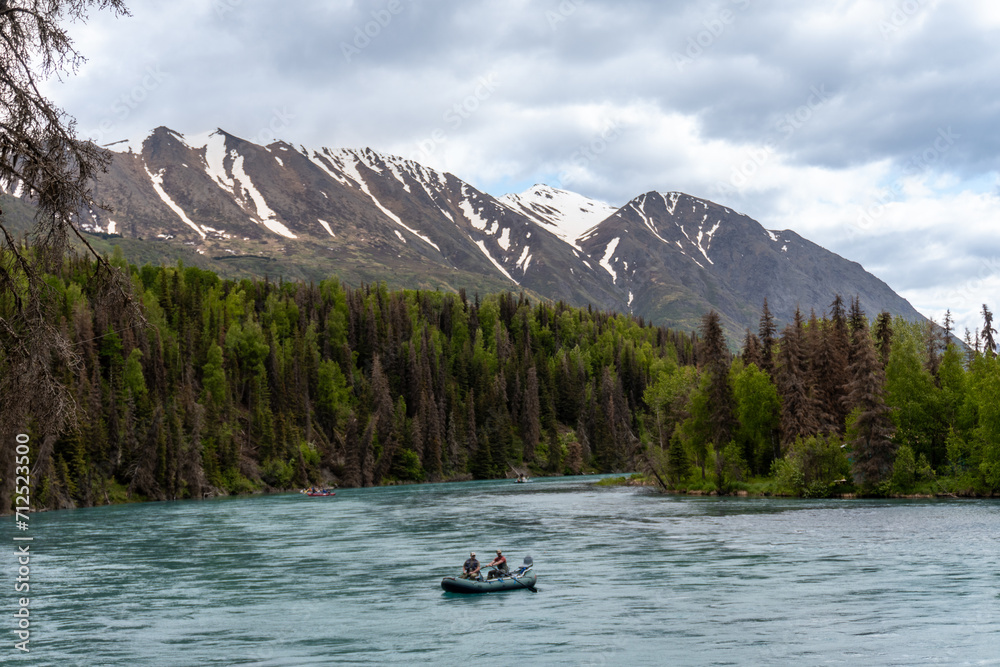 The Kenai River (Kahtnu in Dena'ina language) longest river in Kenai Peninsula of southcentral Alaska. Near Cooper Landing, a popular spot for sport fishing, canoeing, kayaking and rafting. 
