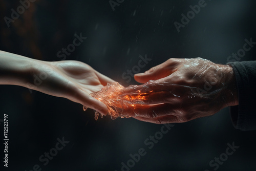 Semi-transparent man's hand on a woman's hand as a sign of farewell by separation © Ahmed