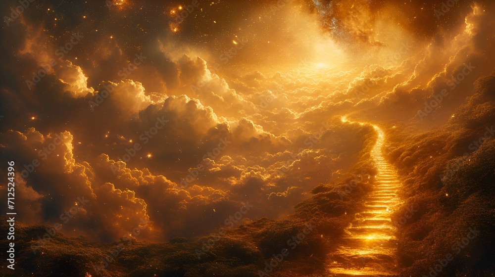 A path of shiny gold going into heaven. - obrazy, fototapety, plakaty 