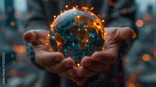 hands holding a miniature globe with lights