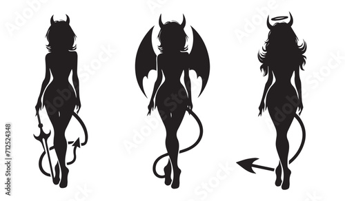 set Devil Girl shape isolated vector