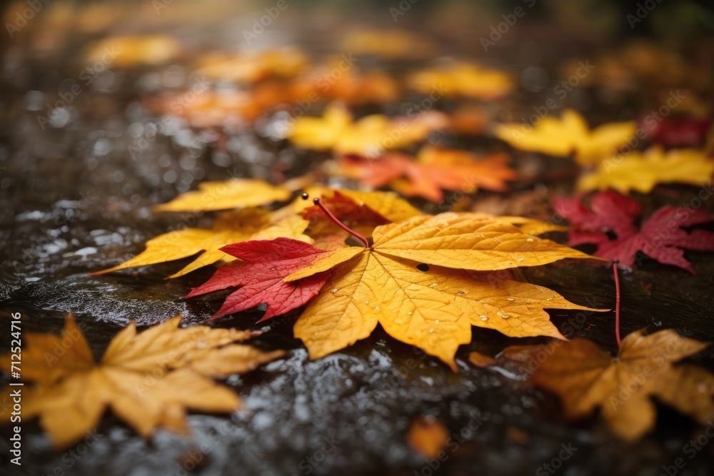 Autumn yellow red orange Leaves with Raindrops, Dew on Blue leaves Dark Wallpapers Autumn yellow red orange Leaves with Raindrops, Dew on Blue leaves Dark Wallpapers