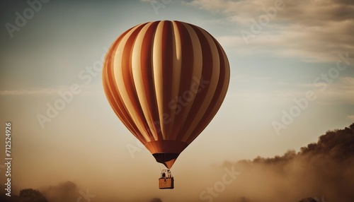 A hot air balloon floating in the air