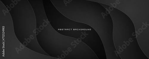 3D black geometric abstract background overlap layer on dark space with waves shape decoration. Minimalist modern graphic design element cutout style concept for banner, flyer, card, or brochure cover