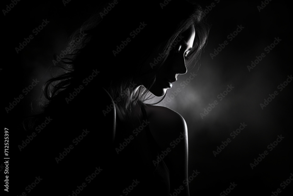 Sensual female silhouette in dark, monochrome image 