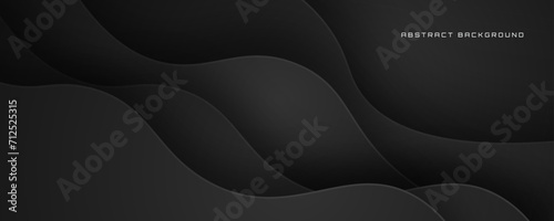 3D black geometric abstract background overlap layer on dark space with waves shape decoration. Minimalist modern graphic design element cutout style concept for banner, flyer, card, or brochure cover