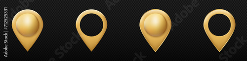 Golden map pin gold pointer vector. Gps location track symbol
