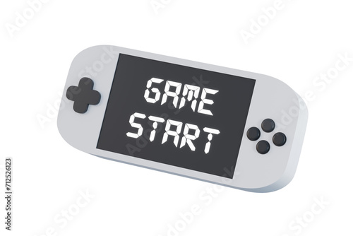 3d game console, Mini console icon black and white objective isolated on blue background. retro game design concept. Video games concept. Minimal cartoon.3D Rendering. A place for text, copy space.