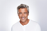 Cheerful Mature Man's Outdoor Portrait: Attractive, Happy, and Confident - Banner of Joyful Lifestyle, Healthy Energy, and Casual Elegance in Middle-Aged European Life