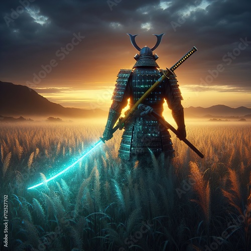 Samurai Warrior with Glowing Sword  photo
