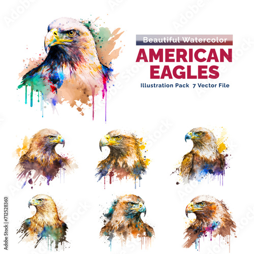 American Eagles Watercolor 6 illustration pack photo