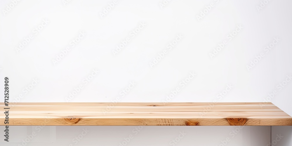 White background isolates empty wooden table/counter for product display. White background isolates empty wooden table/counter for product display.