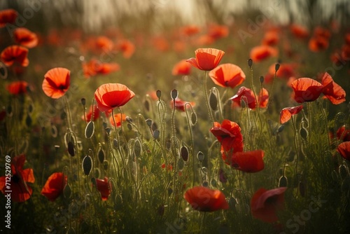 Artwork depicting red poppies in a field. Generative AI