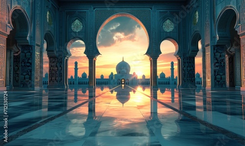A Mosque Depicting an Islamic Ramadan. Serene Ramadan Evening photo