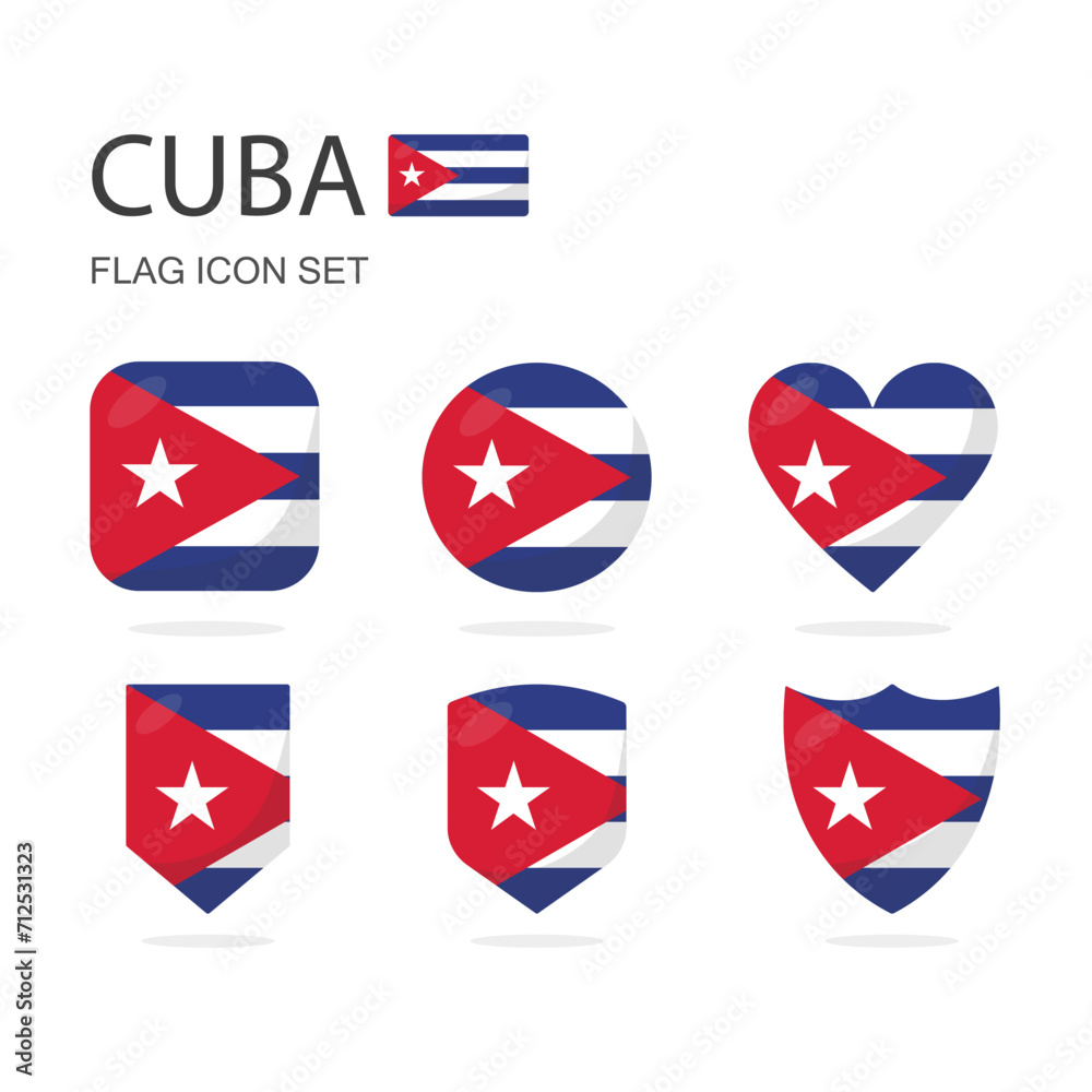 Cuba 3d flag icons of 6 shapes all isolated on white background. Cuba 3d flag icons of 6 shapes all isolated on white background.