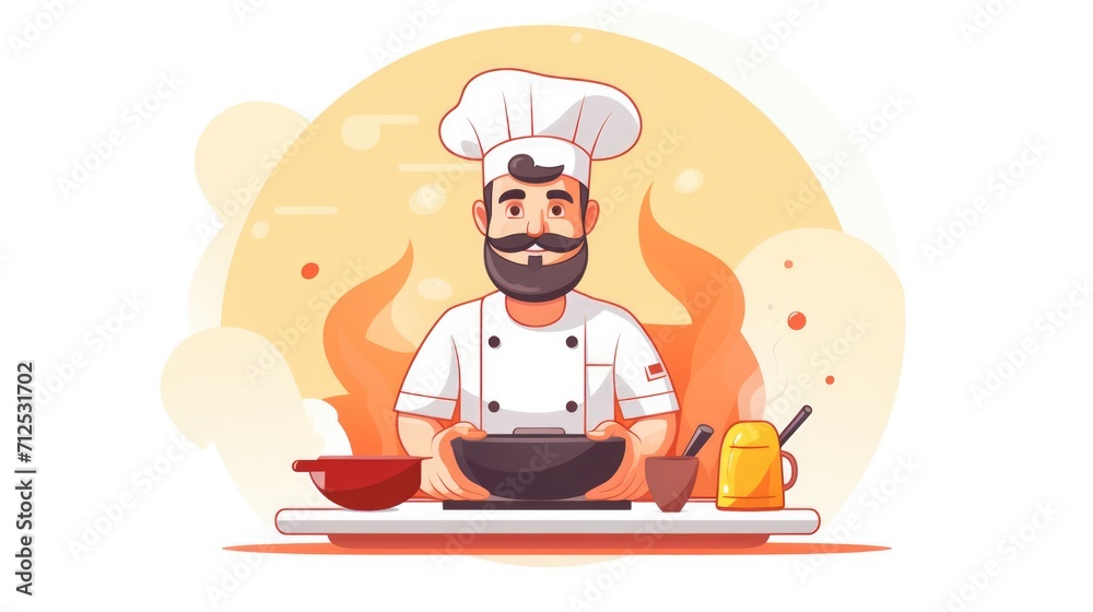 a chef , icon illustration, flat design