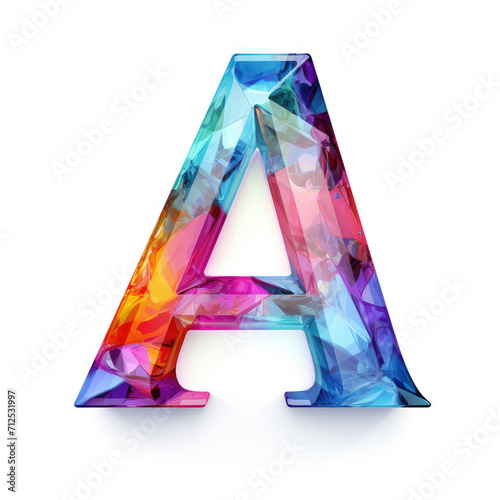 Colourful glass textured letter A on clear white background