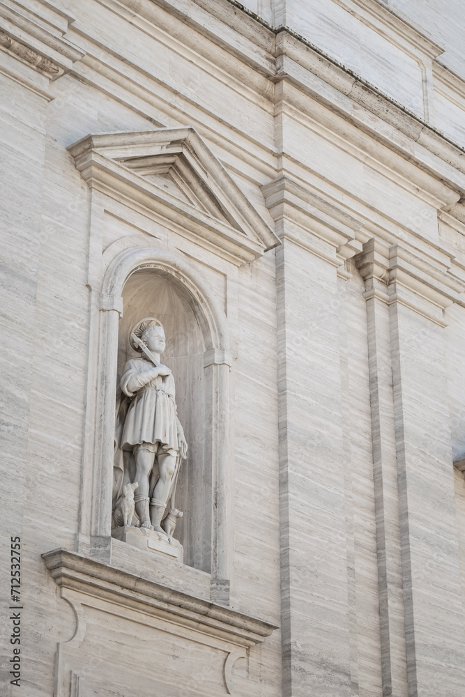 View of an statue on the facade of an old church