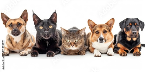 cats and dogs of different breeds on a white background Generative AI