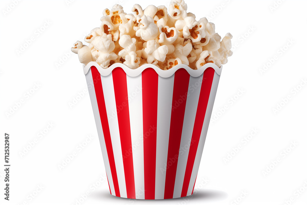 Bucket full of popcorn on a transparent background, ready for movie night