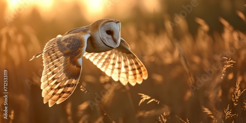 flying eagle owl on autumn background Generative AI photo