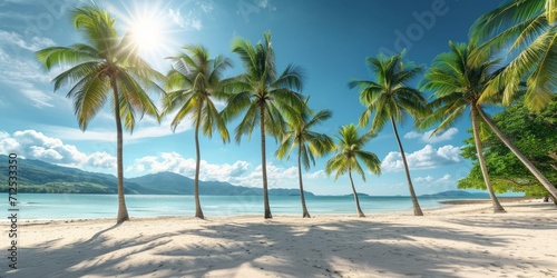 palm trees on the beach of the Cote d'Azur blue sky Generative AI