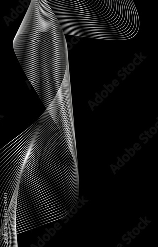 Silver Gradient Line Effect on black background. Dark Abstract template with Glowing Wave. Shiny moving lines design element. Modern platinum flowing wave lines. Vector Futuristic technology concept