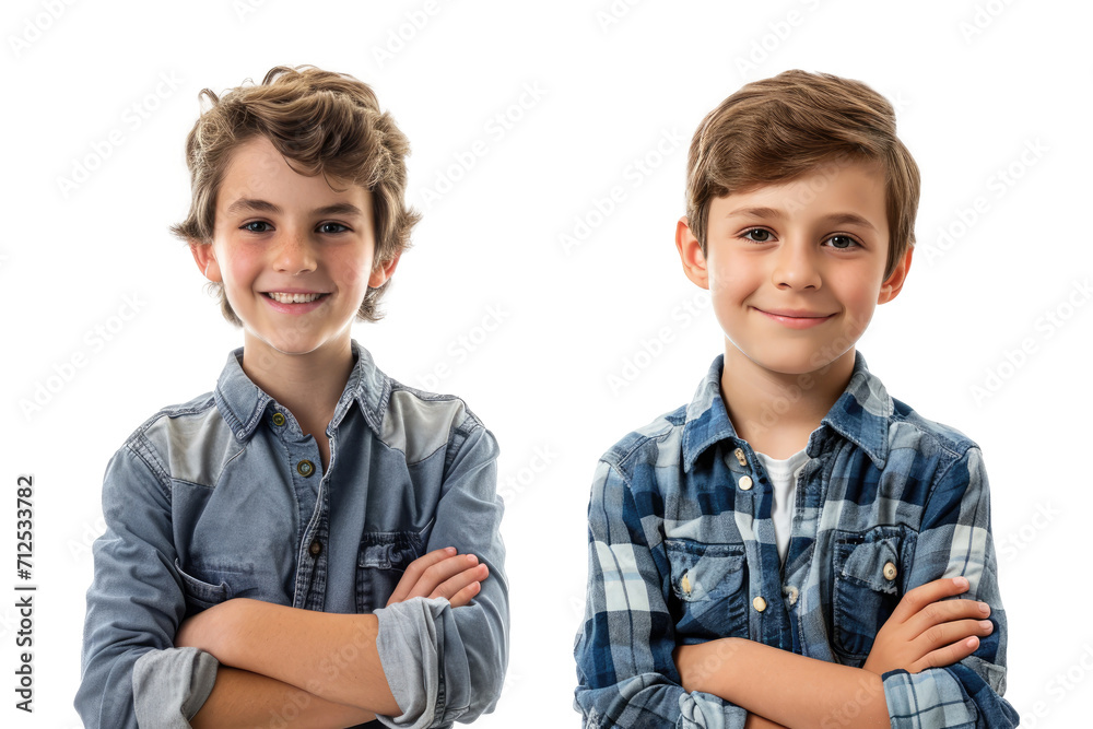 Happy young caucasian boy in casual outfit with arms crossed isolated on white or transparent background. Happy young caucasian boy in casual outfit with arms crossed isolated on white or transparent background.