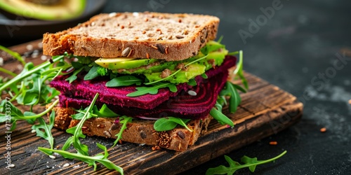vegetarian sandwich on a dark background Generative AI