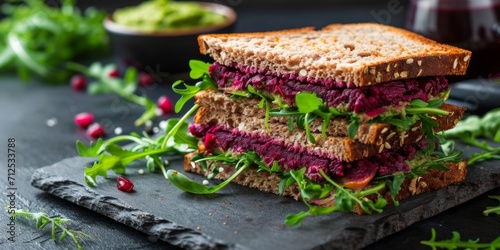 vegetarian sandwich on a dark background Generative AI