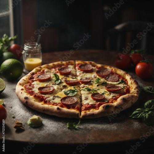 A delicious pizza on a table with a smoke coming out of it.