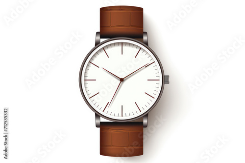 Timeless Elegance: Isolated White Luxury Wristwatch on a Leather Strap with Metal Dial and Silver Classic Design