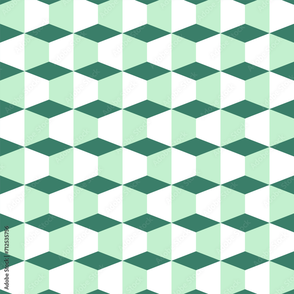 Seamless pattern design with cube geometric squares, 3D effect with white and green colors. Seamless pattern design with cube geometric squares, 3D effect with white and green colors.