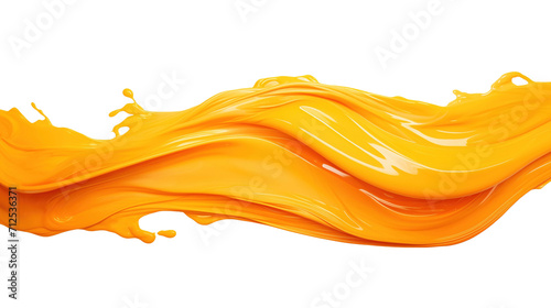 Dense and voluminous stroke of orange oil paint isolated on transparent background. PNG file, cut out