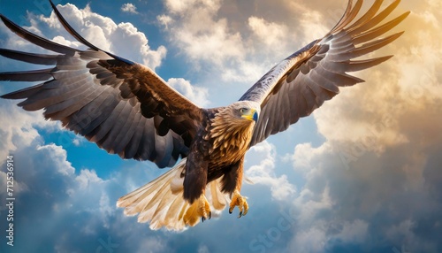 bald eagle in flight.an eagle in flight, with majestic wings outstretched against a vivid sky, conveying a sense of freedom, power, and grace. K