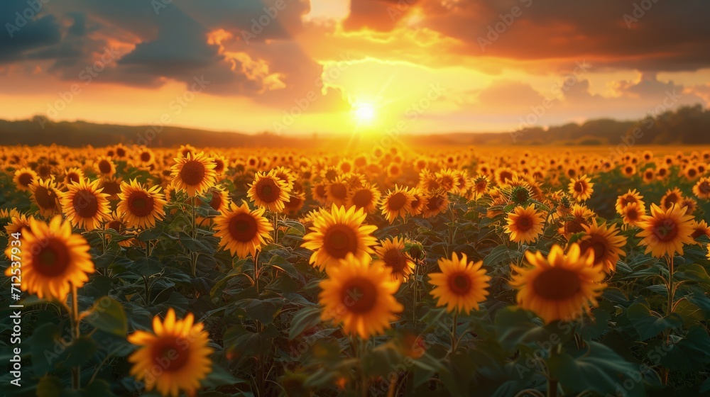 Obraz premium Beautiful Sunflower Field sunrise