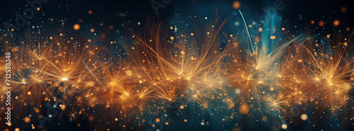 orange birthday magnesium rod sparks with sparkling lights in defocused bokeh background, banner