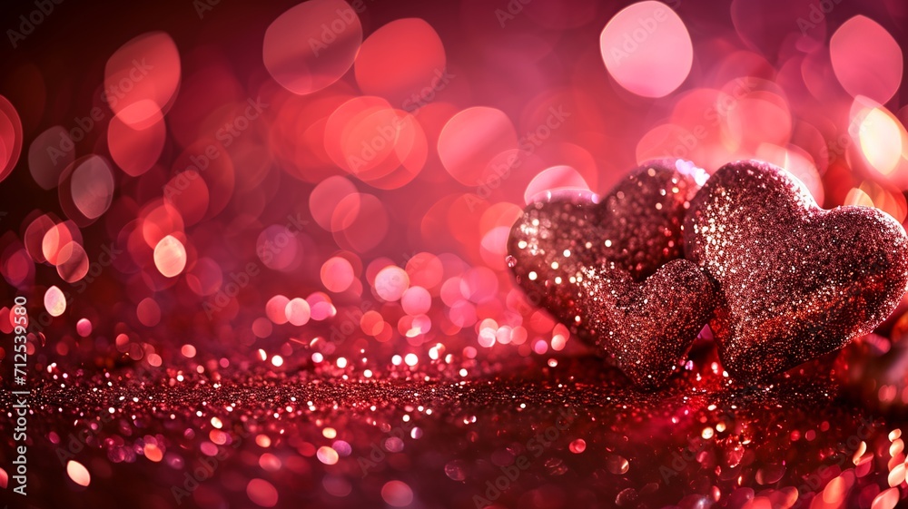 Glittering Hearts and Stars Festive Valentine Background

